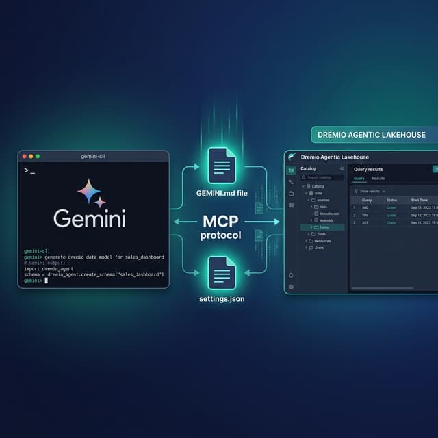 Gemini CLI terminal agent connecting to Dremio Agentic Lakehouse via MCP